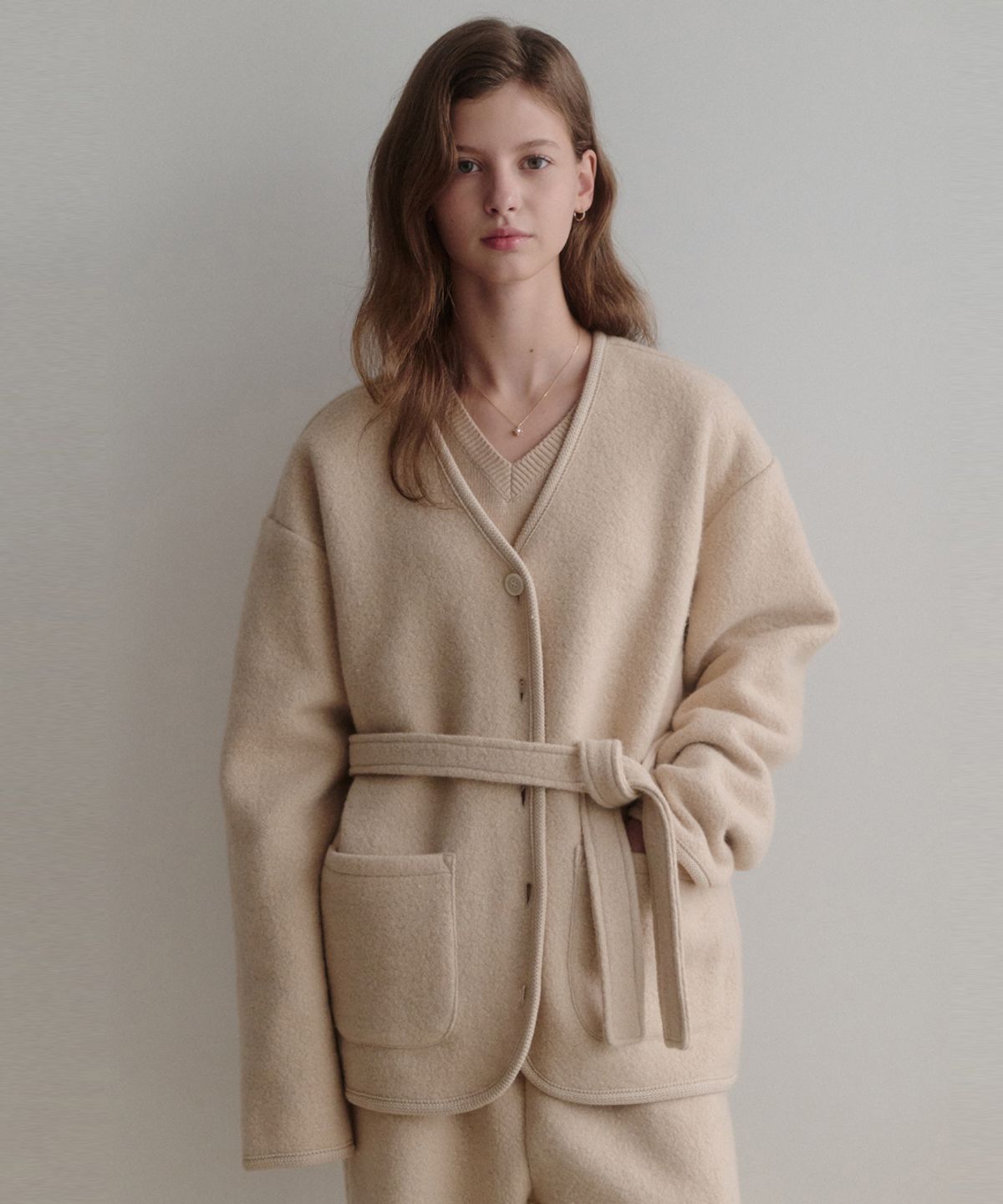 르나브(LENAV) Cosy Wool fleece Belt Jacket (베이지)