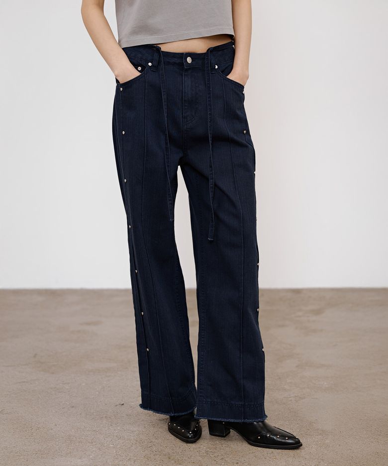LOW RISE STUD PANTS IN NAVY