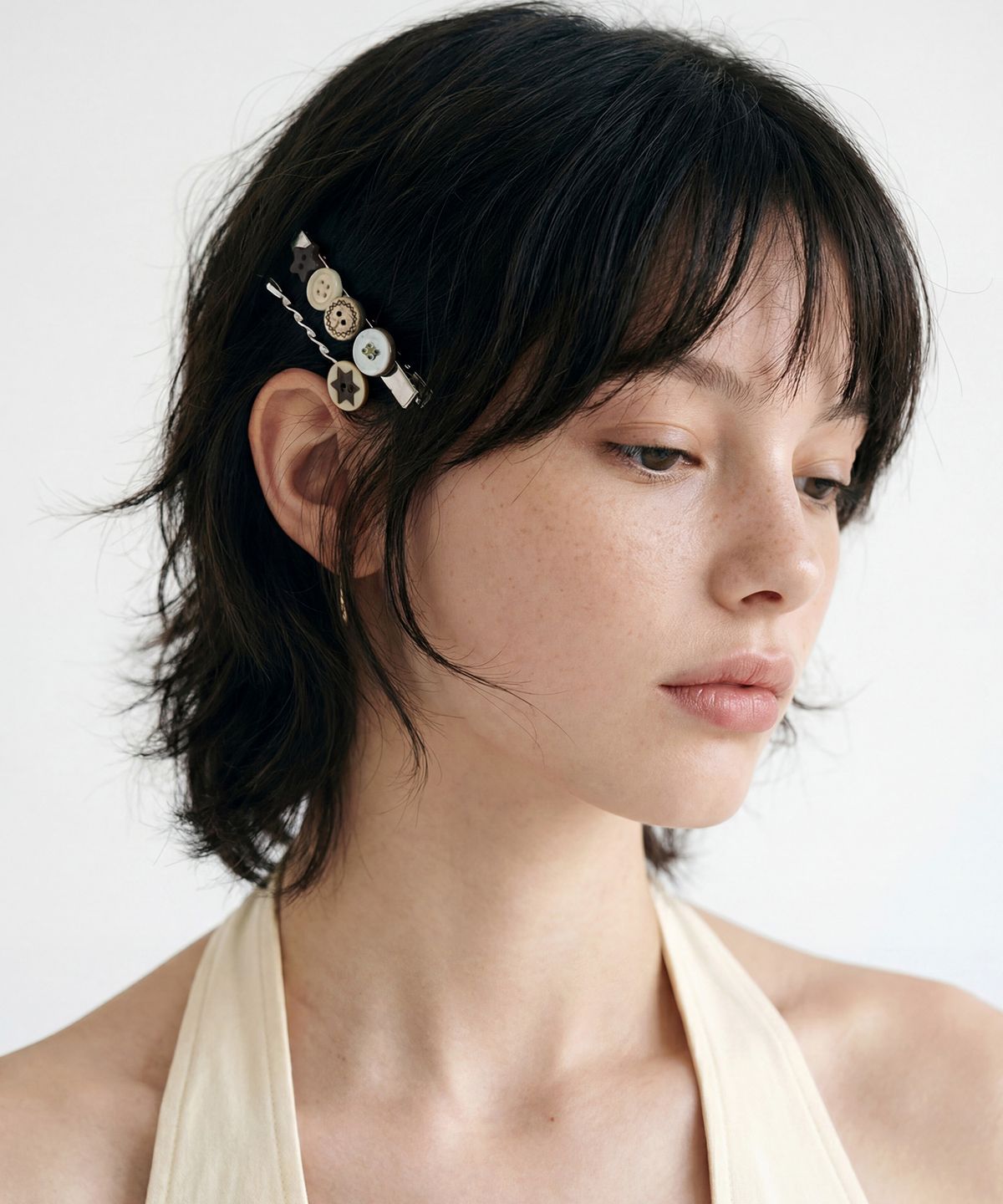 랜덤오프(RANDOMOFF) Star button Mix hair Clip [beige]