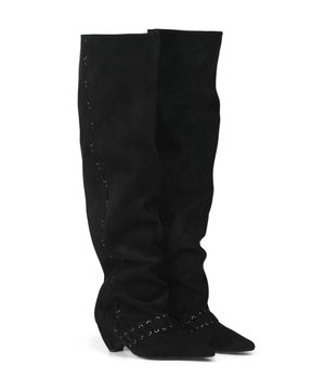 HAND STITCH NATURAL THIGH HIGH BOOTS IN BLACK