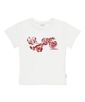 라잉 로즈 프린트 슬림핏 반팔티 아이보리