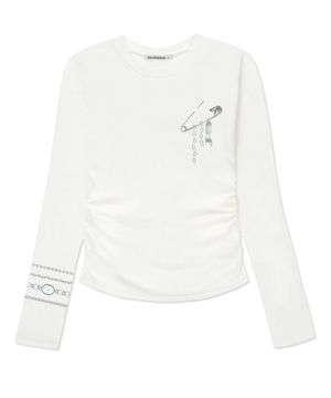 타임 클립 프린트 슬림핏 셔링 롱슬리브 [4color]