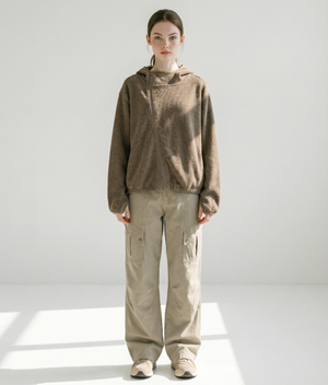 언발란스 니트 후드 집업_브라운