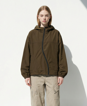 웨이브 집업 후드 윈드 자켓_브라운