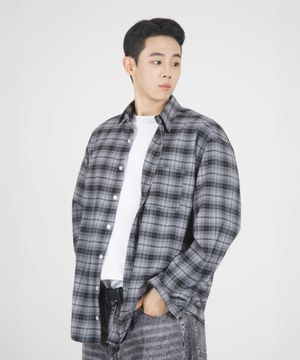 오버핏 그래픽 체크셔츠 (MIXED GREY)