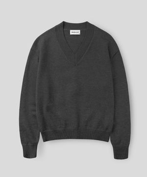 세미 크롭 브이넥 니트_차콜