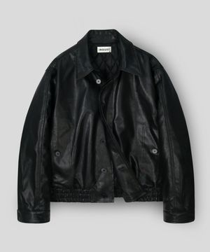 크롭 모나코 레더 블루종 자켓_블랙