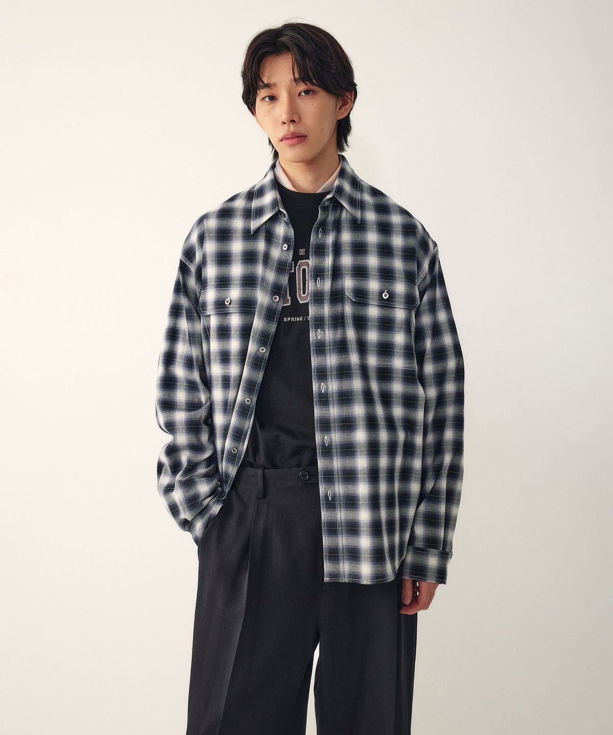 스튜디오 톰보이(STUDIO TOMBOY) [MEN] 아웃포켓 멀티 체크 셔츠_블랙 9156121111