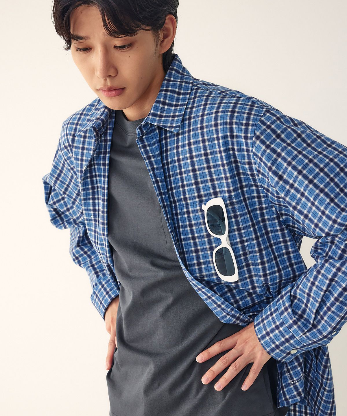 스튜디오 톰보이(STUDIO TOMBOY) [MEN] 잔체크 셔츠_블루 9156221206