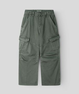 피그먼트 워시드 카고 와이드팬츠_카키