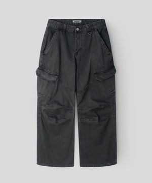 피그먼트 워시드 카고 와이드팬츠_차콜
