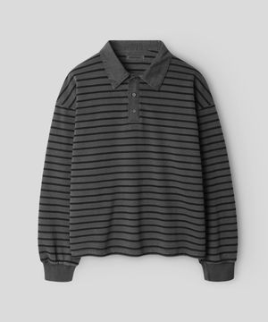 [데일리룸PICK] 피그먼트 스트라이프 피케 티셔츠_문그레이