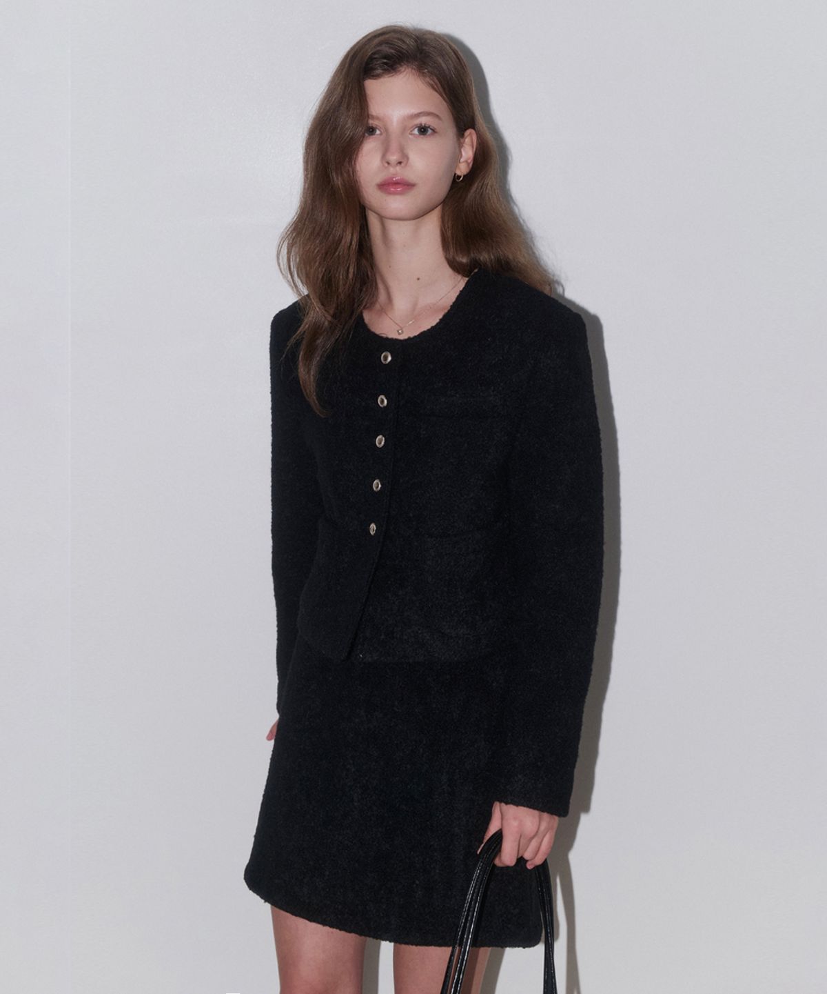 르나브(LENAV) esy Wool tweed crop Jacket (블랙)