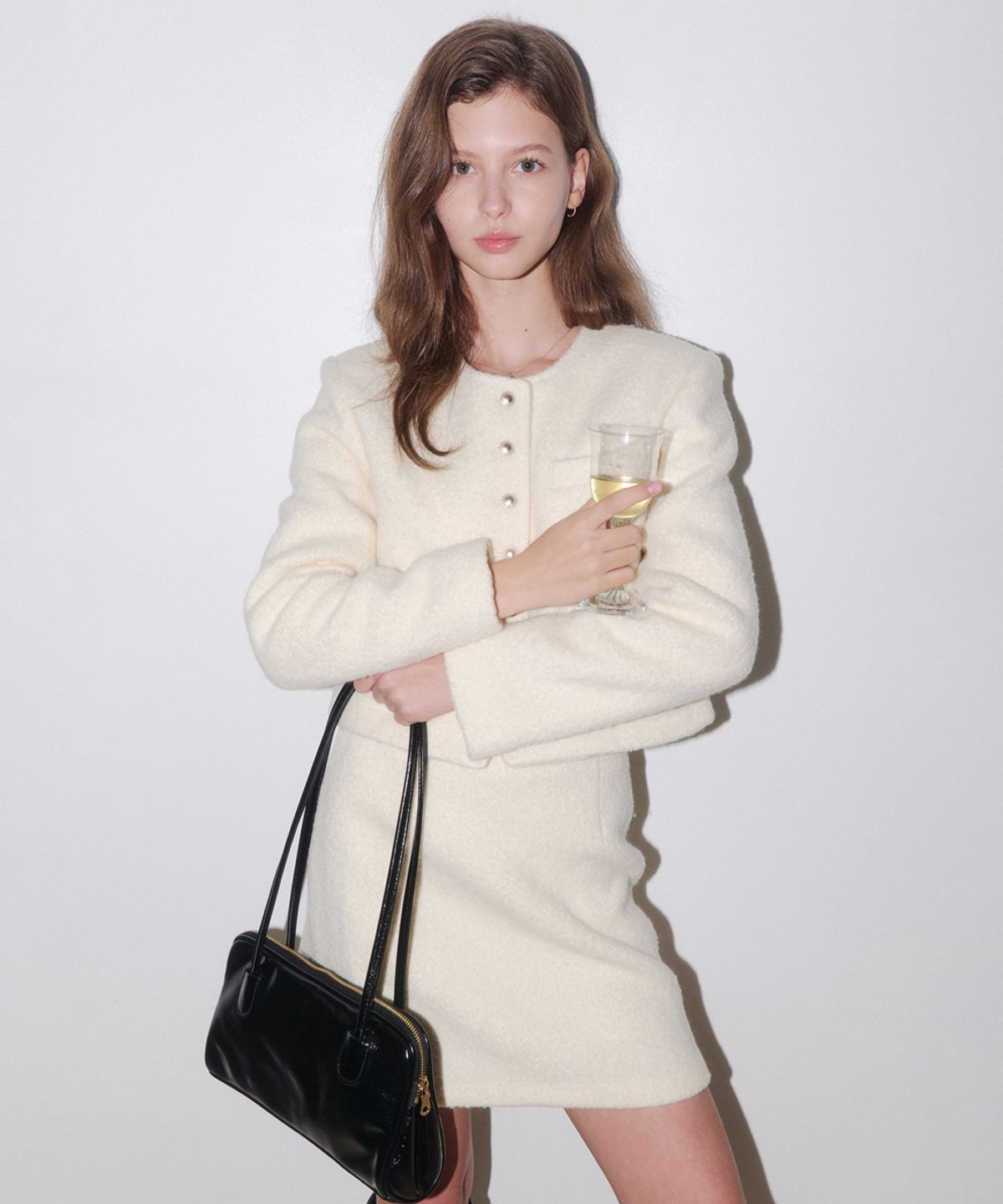 르나브(LENAV) esy Wool tweed crop Jacket (아이보리)