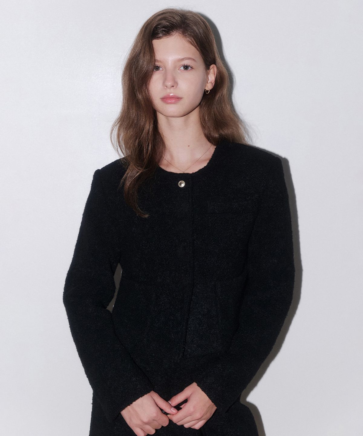 르나브(LENAV) One wool tweed crop Jacket (블랙)