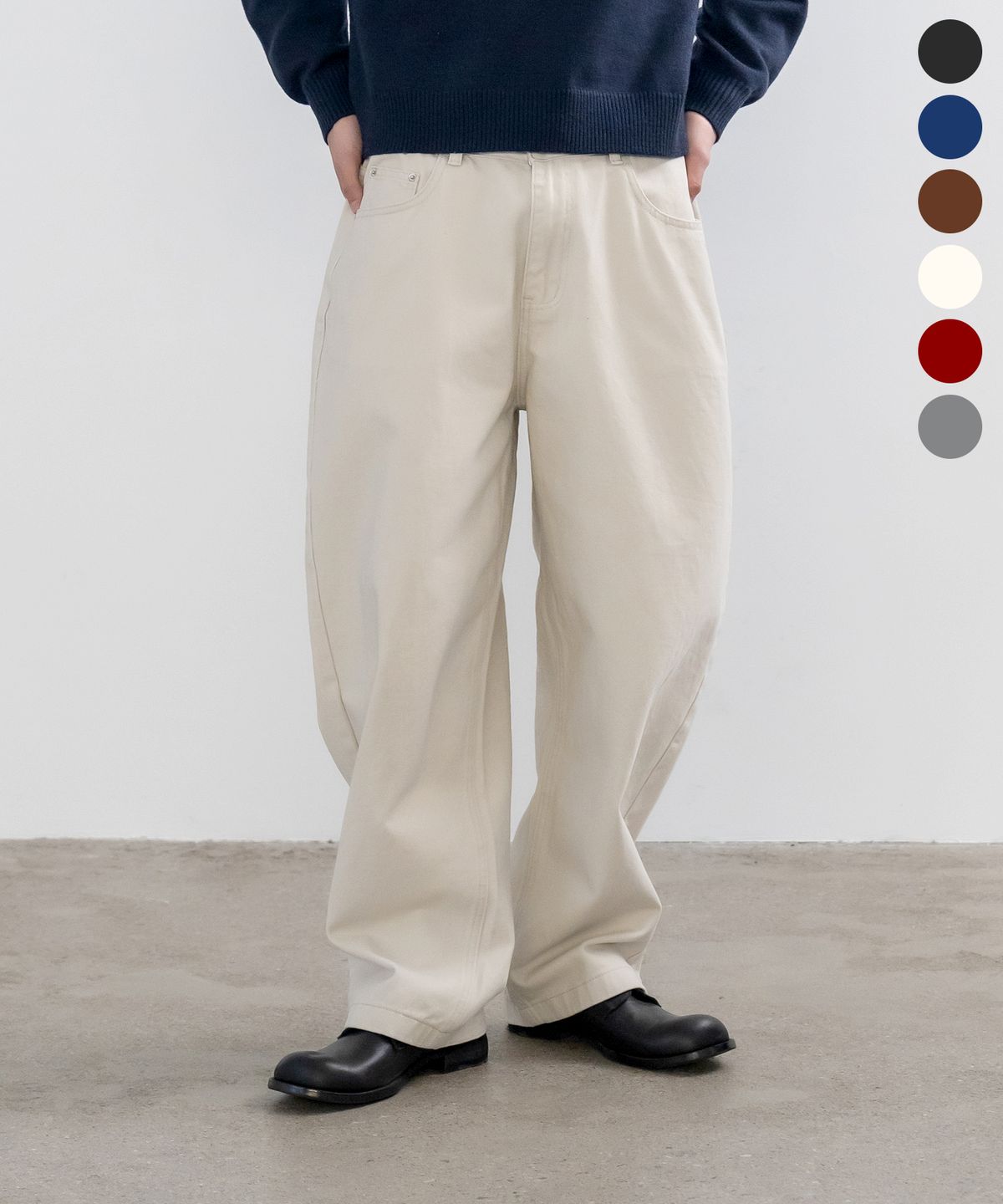 인더스트(INDUST) 배럴핏 커브드 와이드팬츠_6COLOR