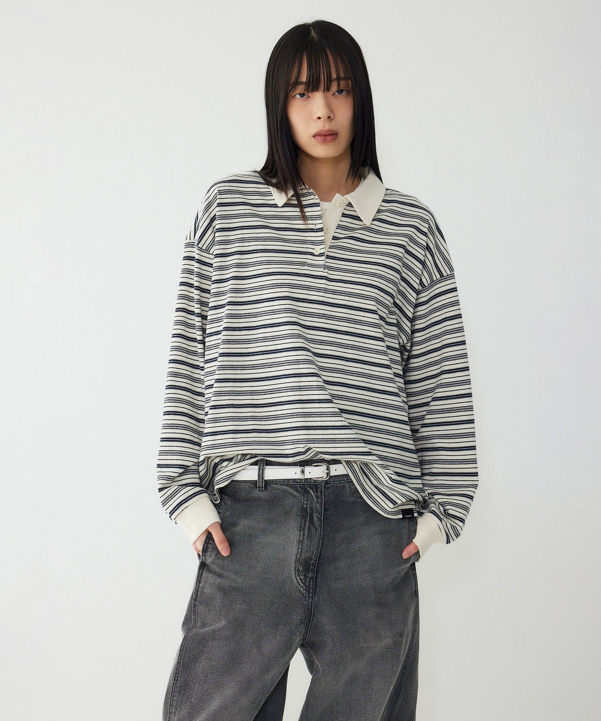 스튜디오 톰보이(STUDIO TOMBOY) 스트라이프 코튼 카라티셔츠_아이보리 9176122977