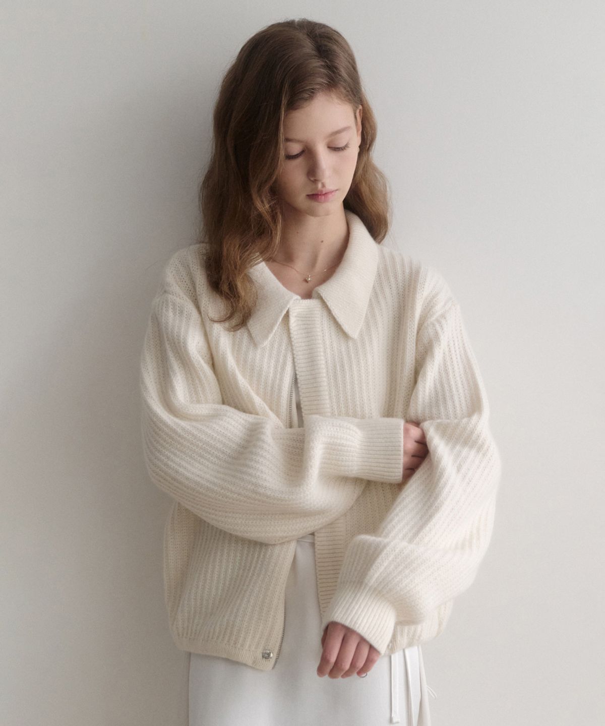 르나브(LENAV) esy cashmere kara knit zip up (아이보리)