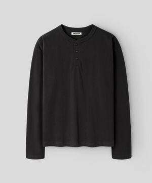 세미크롭 헨리넥 롱슬리브 티셔츠_블랙