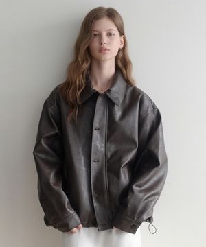 les button leather Jacket (brown)