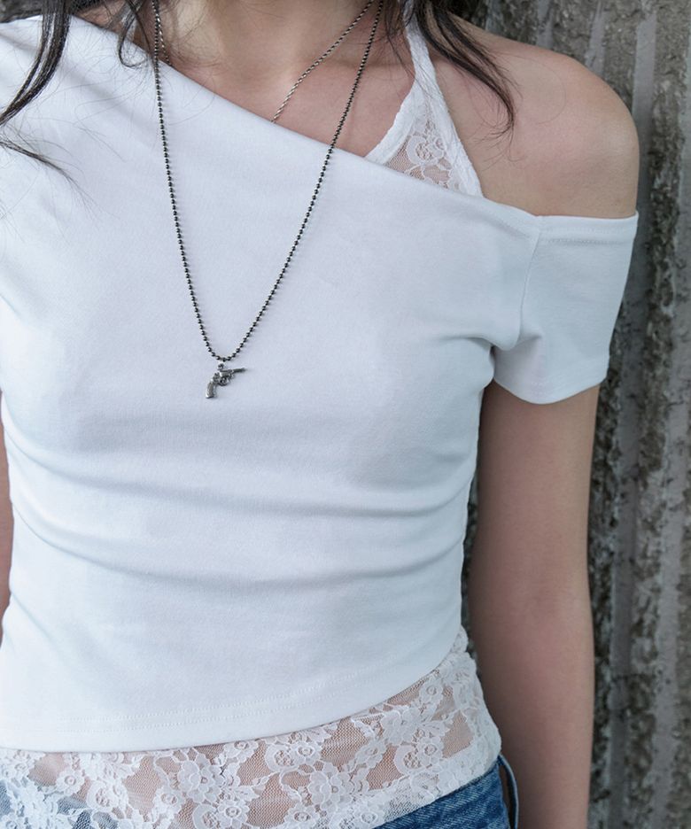 Halter Lace Layered Asymmetrical Top (Ivory) / 26SPTS002IV