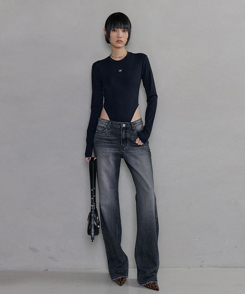 Low-rise straight denim pants (black) / 26SPPT001BK