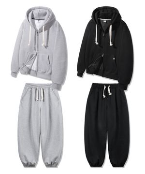 [SET] 무지 오버핏 투웨이 후드집업 원턱 와이드 조거 팬츠 셋업