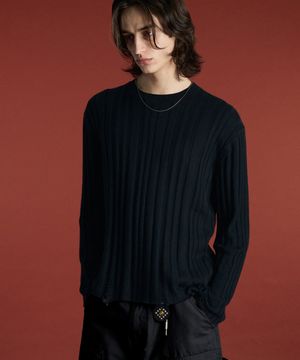 그런지 리브드 라운드넥 니트 블랙