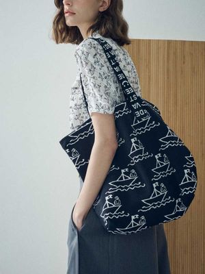 아트워크 자카드 니트 숄더 ESFDVBG03BLK