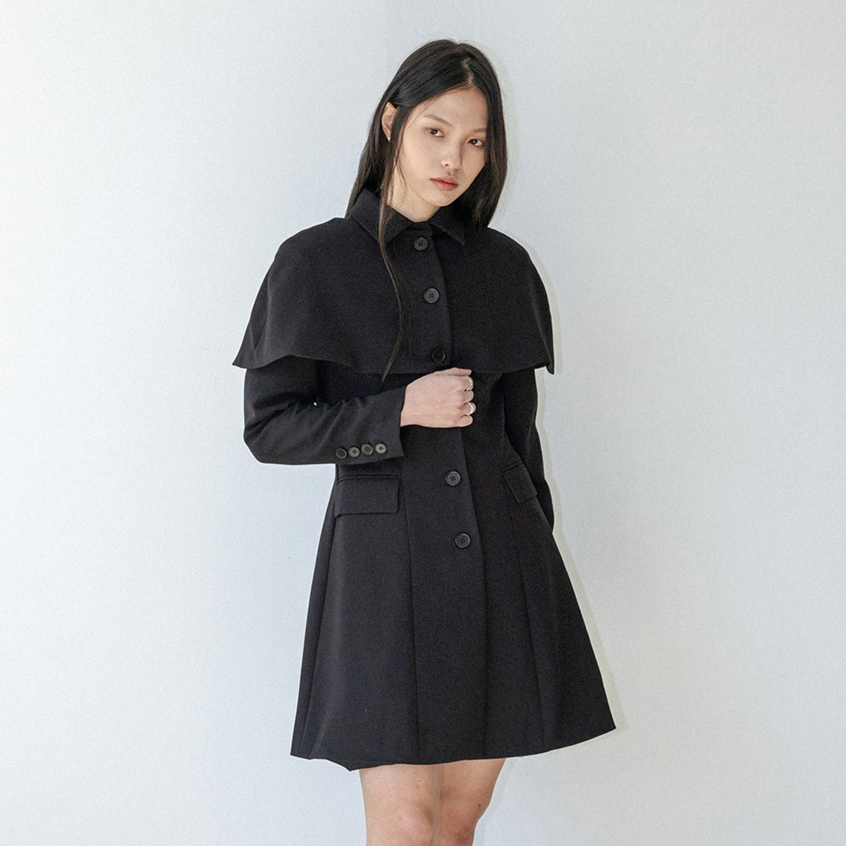 랭썬(LANGSON) LS_Cape collar dress_BLACK