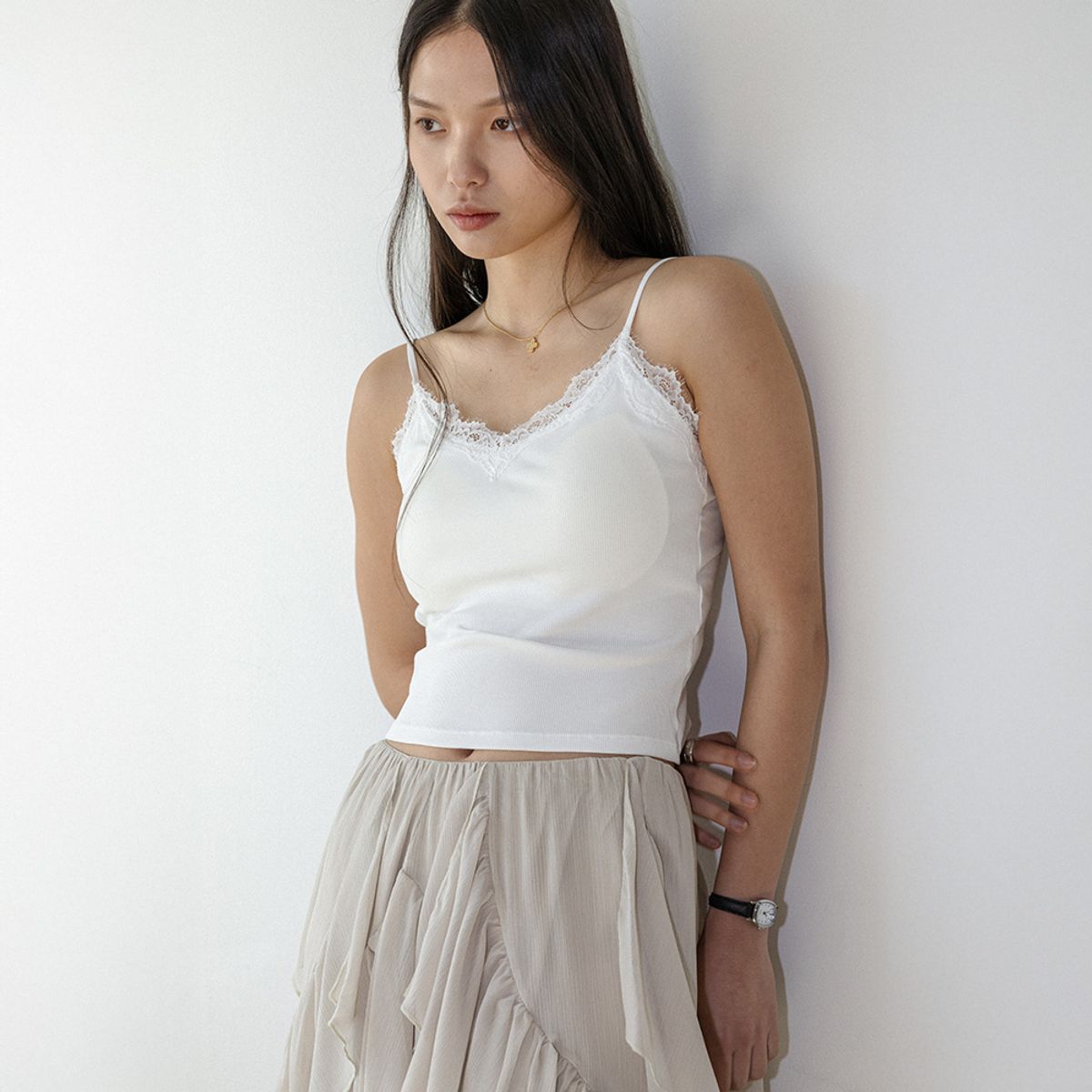 랭썬(LANGSON) LS_Lace trim camisole tank top_WHITE