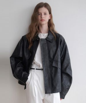 Les 사이드 레더 봄버 블루종 (black)