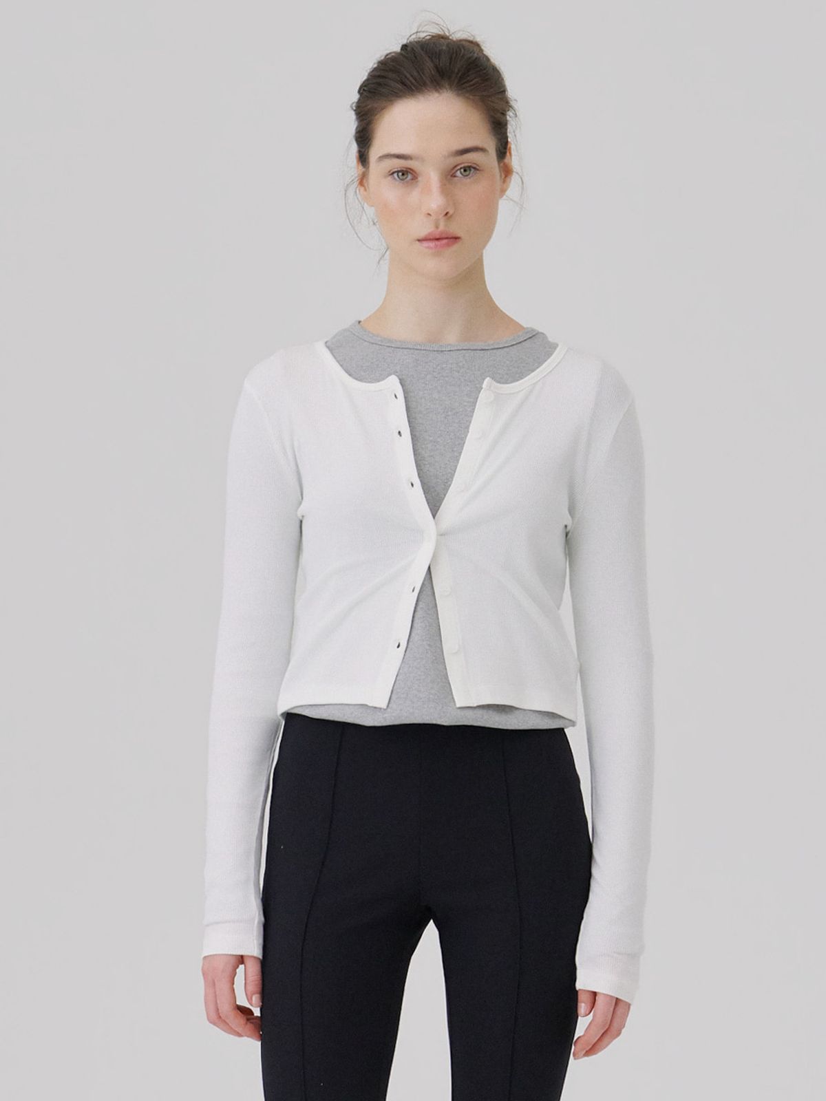 웨이브유니온(WAVE UNION) Crew neck Rib Cardigan White