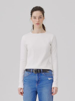 Binding Rib Long sleeve top White