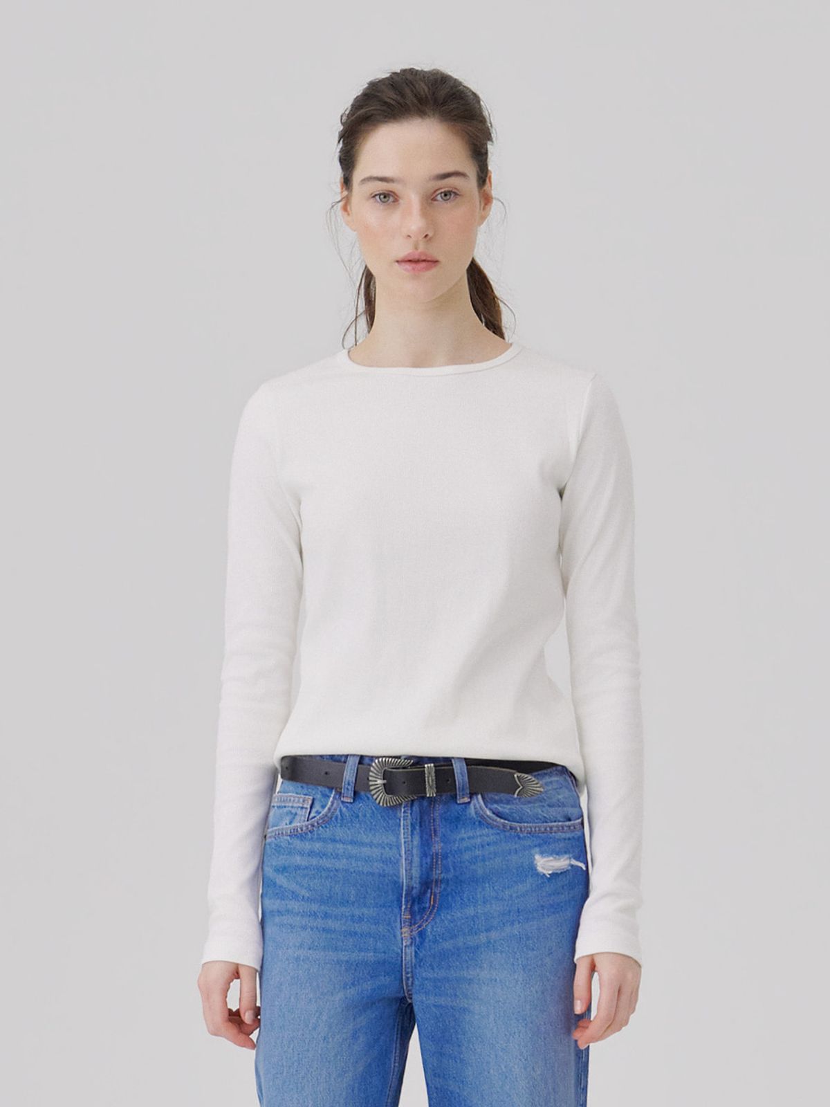 웨이브유니온(WAVE UNION) Binding Rib Long sleeve top White