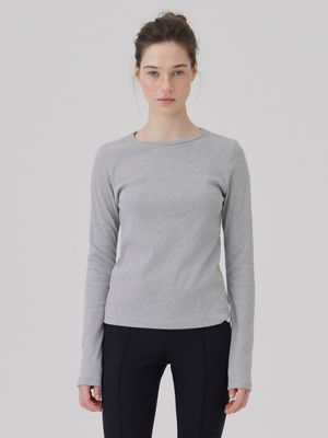 Binding Rib Long sleeve top Heather dark gray