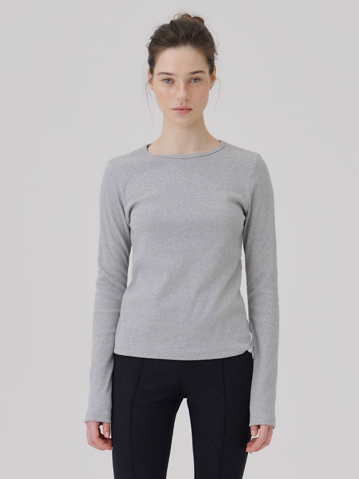웨이브유니온(WAVE UNION) Binding Rib Long sleeve top Heather dark gray