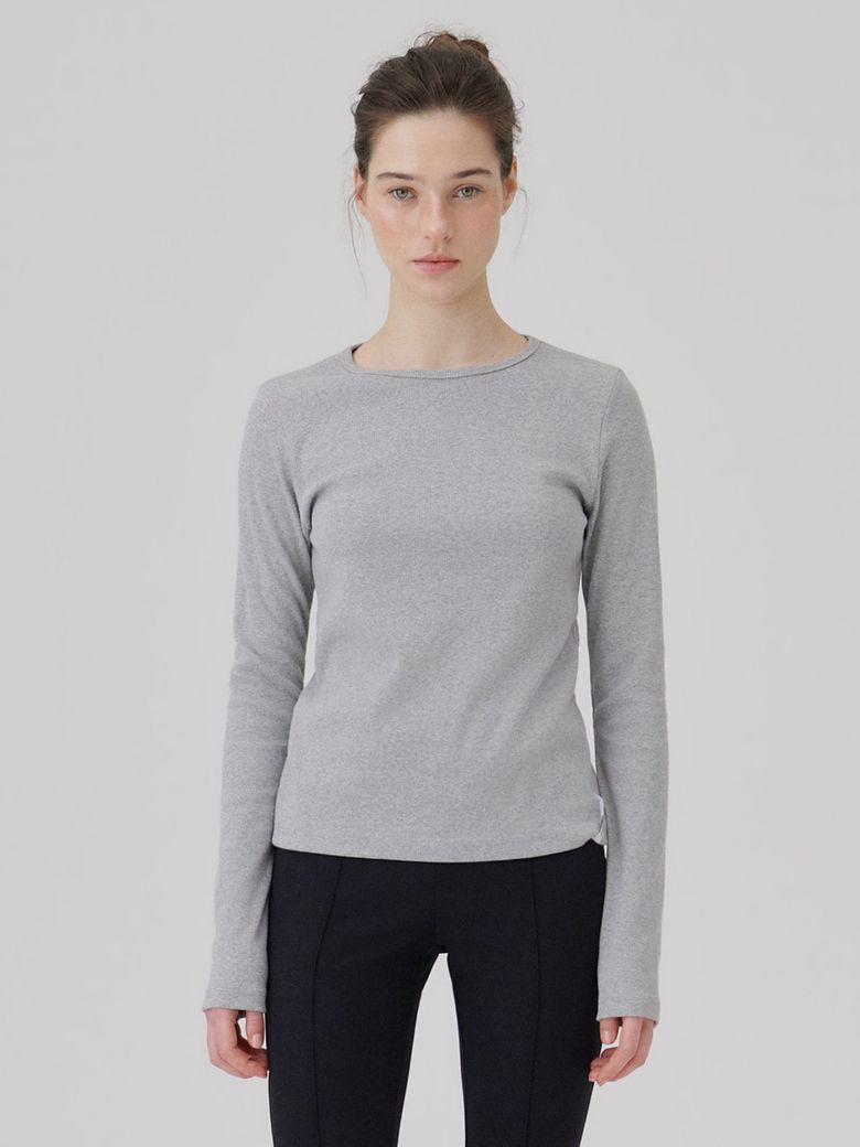 Binding Rib Long sleeve top Heather dark gray