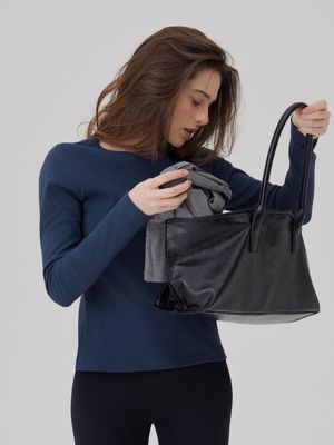 Binding Rib Long sleeve top Dark blue