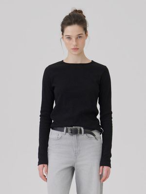 Binding Rib Long sleeve top Black