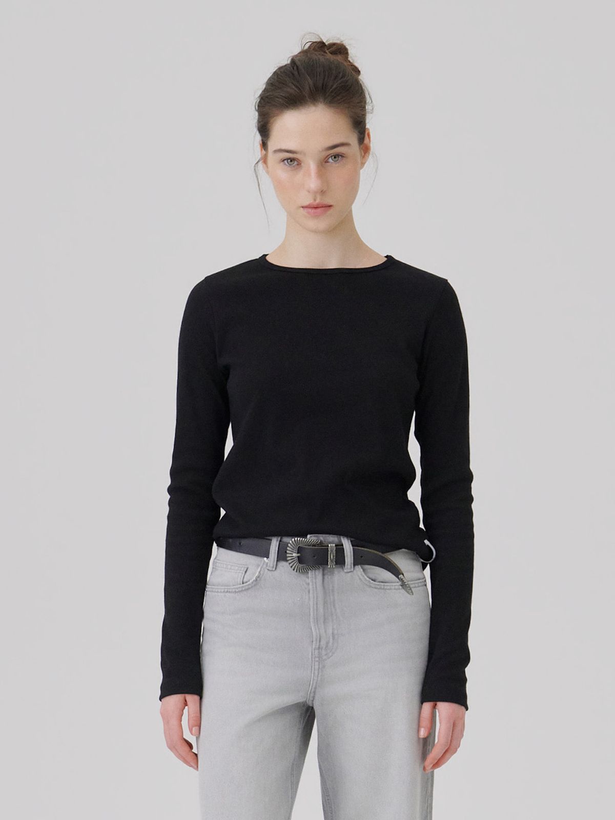 웨이브유니온(WAVE UNION) Binding Rib Long sleeve top Black