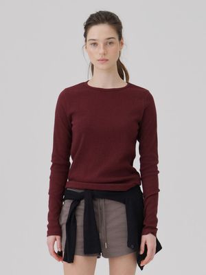 Binding Rib Long sleeve top Burgundy