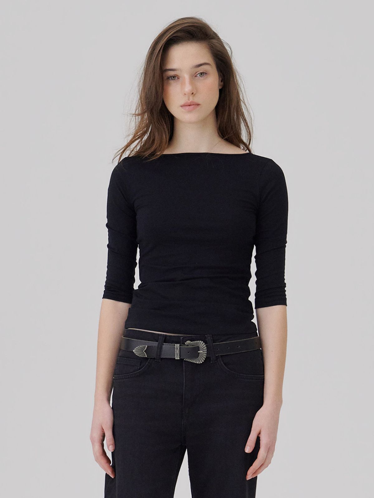웨이브유니온(WAVE UNION) Convertible Three-quarter sleeve top Black