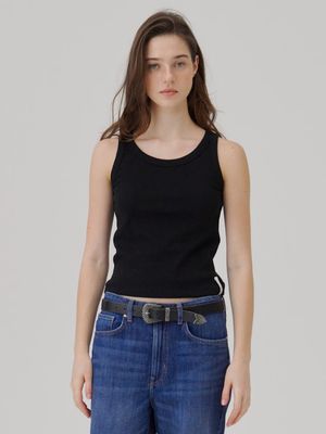 Binding Rib Sleeveless top Black
