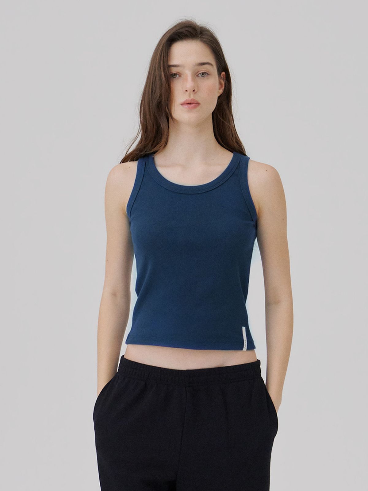 웨이브유니온(WAVE UNION) Binding Rib Sleeveless top Dark blue