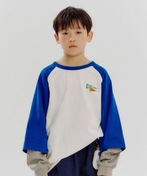 래글런 칠부 티셔츠 - 블루