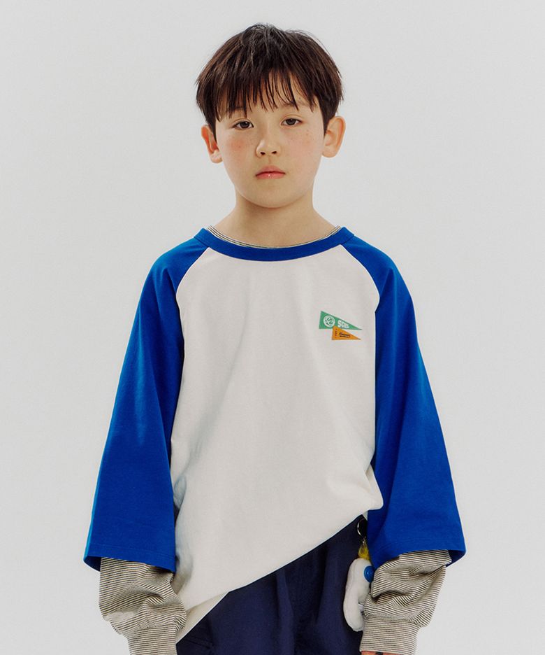 래글런 칠부 티셔츠 - 블루