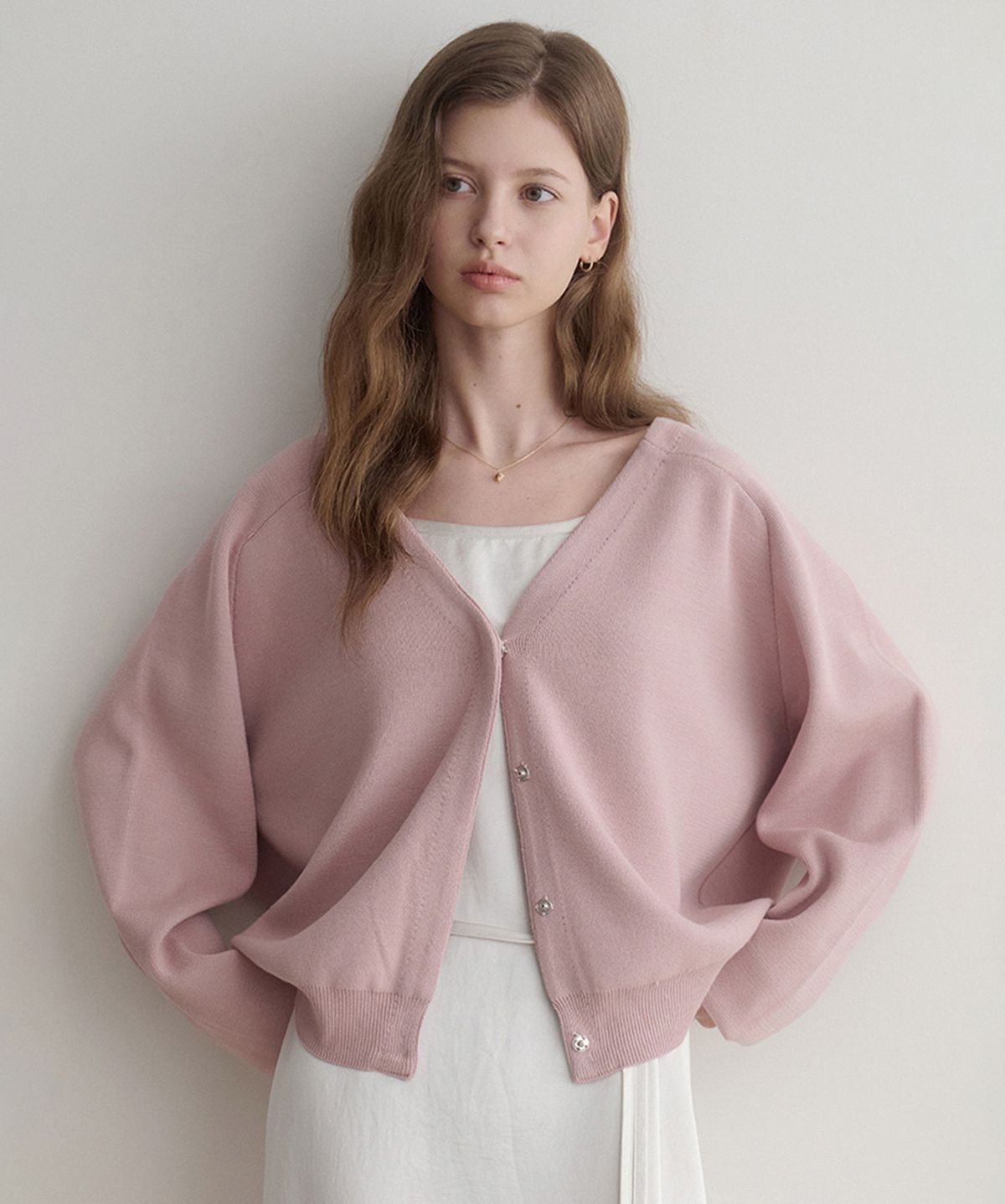 르나브(LENAV) even knit Cardigan (pastel pink)