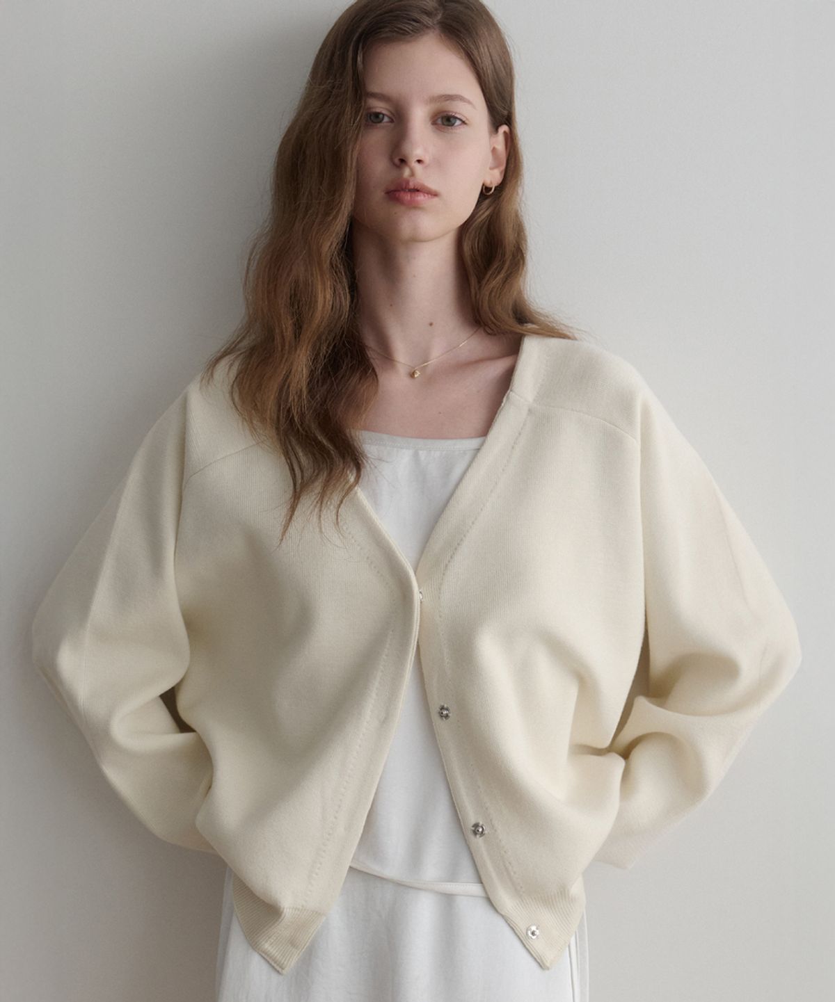 르나브(LENAV) even knit Cardigan (Ivory)