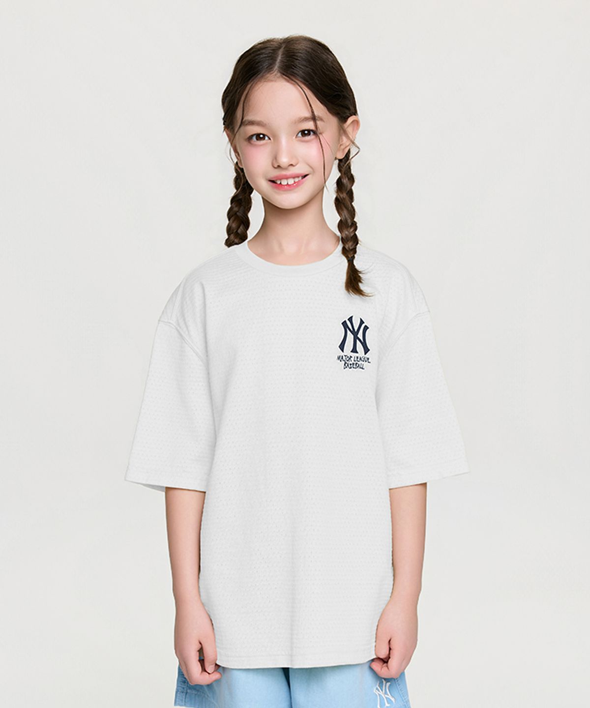 엠엘비 키즈(MLB KIDS) 스트릿 베이직 메쉬 아트웍 티셔츠 NY (White)